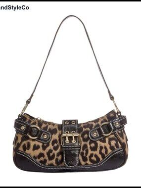 Y2K Leopard Print PU Leather Shoulder Bag Purse Goth Punk Handbag